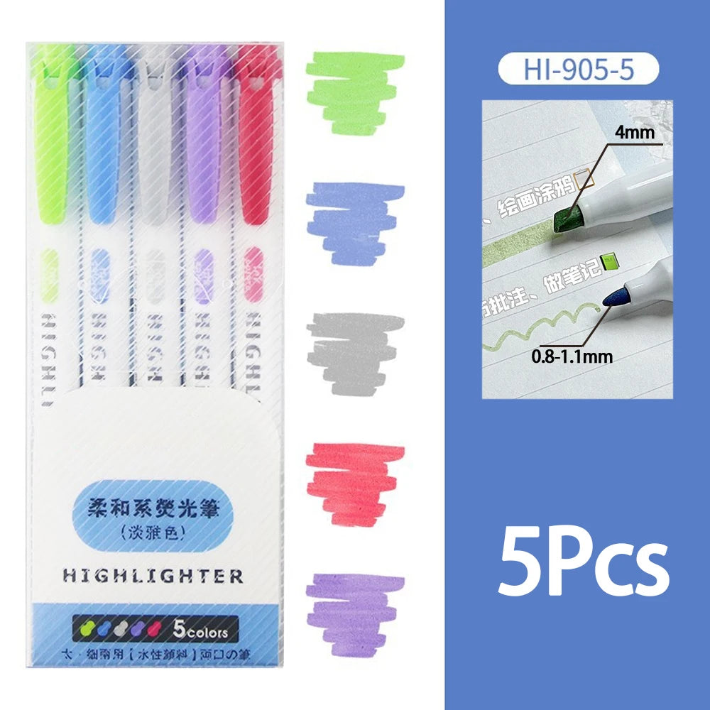 5-15 Colors Double Headed Highlighter Pen Set Fluorescent Drawing Markers Highlighters Pens Art Japanese Cute Pastel Stationery