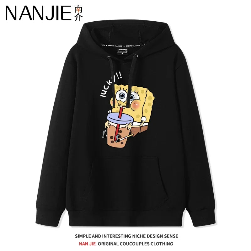 Autumn and Winter Hoodies Women Anime Hoodie Couple Wear The Same Style Cartoon Print SpongeBob Lovers Sweater Loose Hoodie Coat