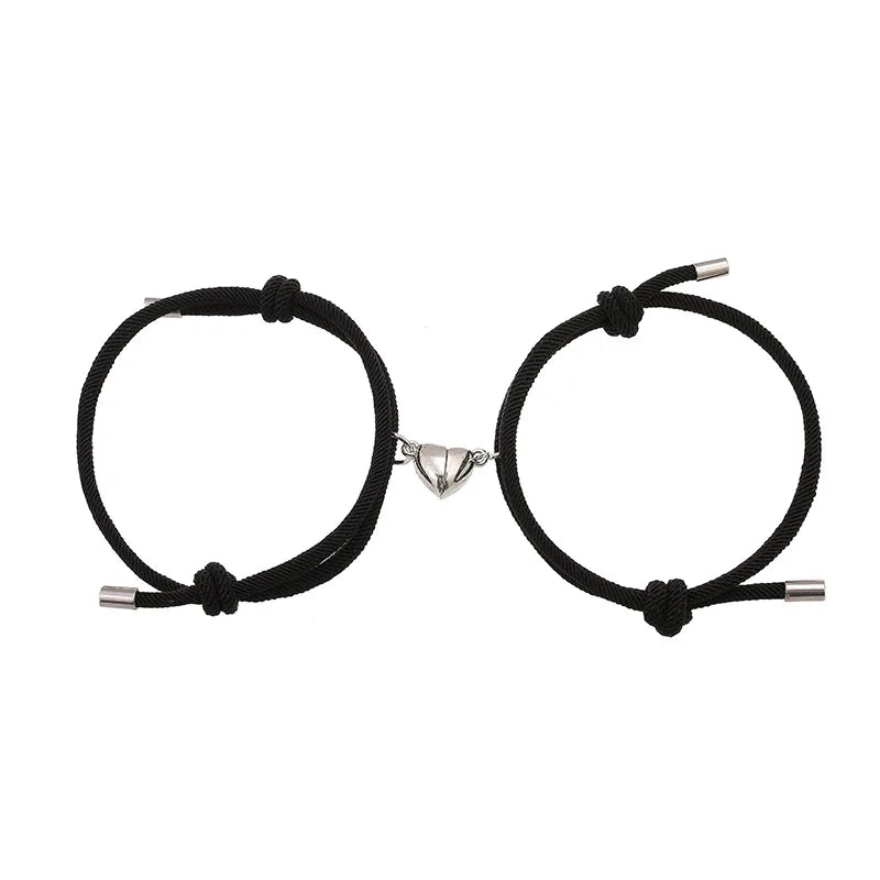 Romantic 2pcs/Set Heart Magnetic Couple Bracelets Men Women Classic Black White Paired Lovers Braclet Adjustable Braslet Knot