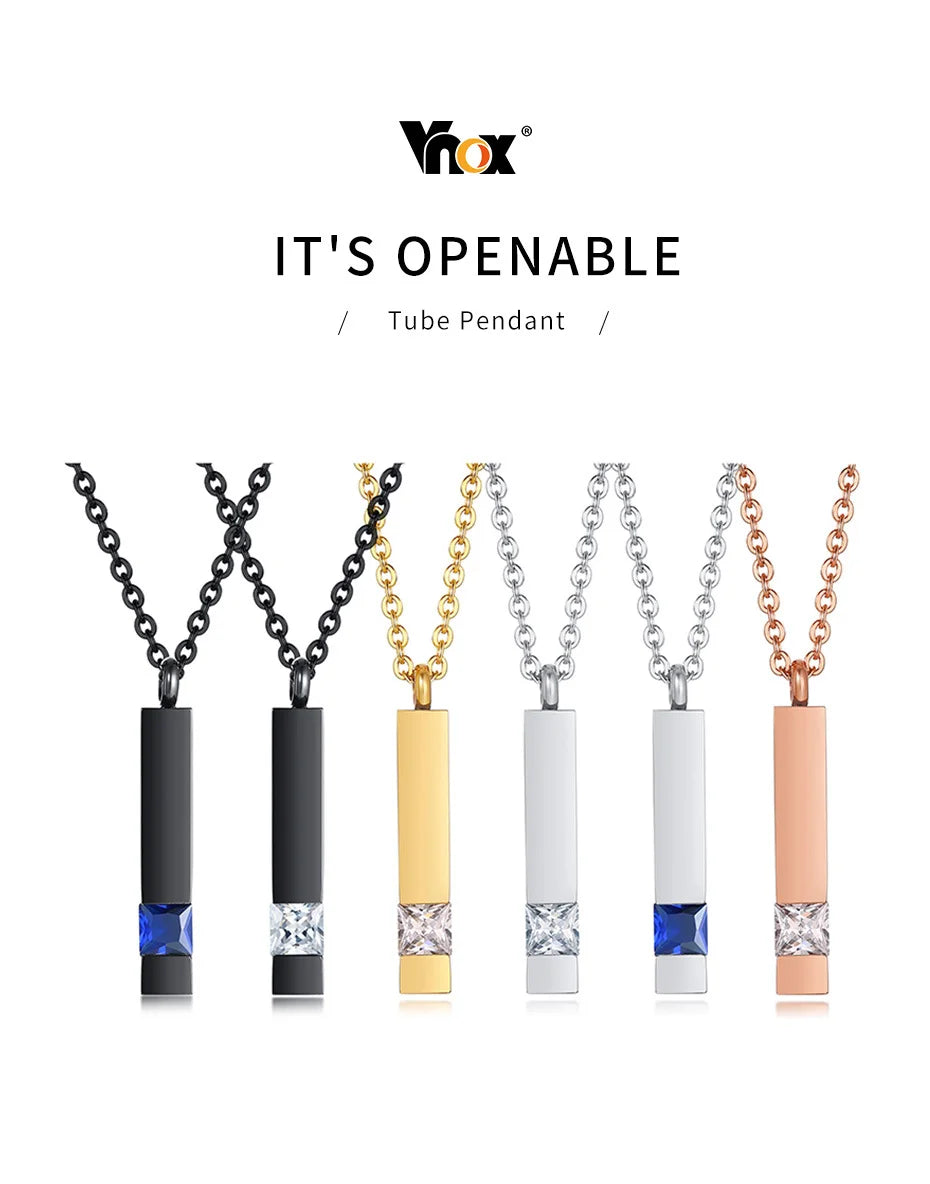 Vnox Urn Necklaces for Ashes Memorial Cremation Jewelry, Stainless Steel Bar Pendant for Women Men,Keepsake Gift with CZ Stone