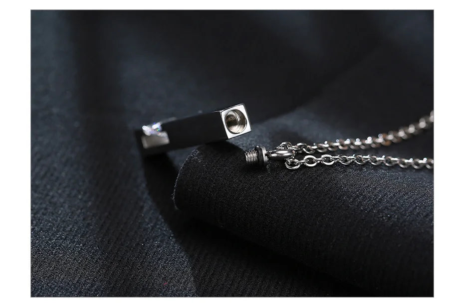 Vnox Urn Necklaces for Ashes Memorial Cremation Jewelry, Stainless Steel Bar Pendant for Women Men,Keepsake Gift with CZ Stone
