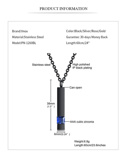 Vnox Urn Necklaces for Ashes Memorial Cremation Jewelry, Stainless Steel Bar Pendant for Women Men,Keepsake Gift with CZ Stone