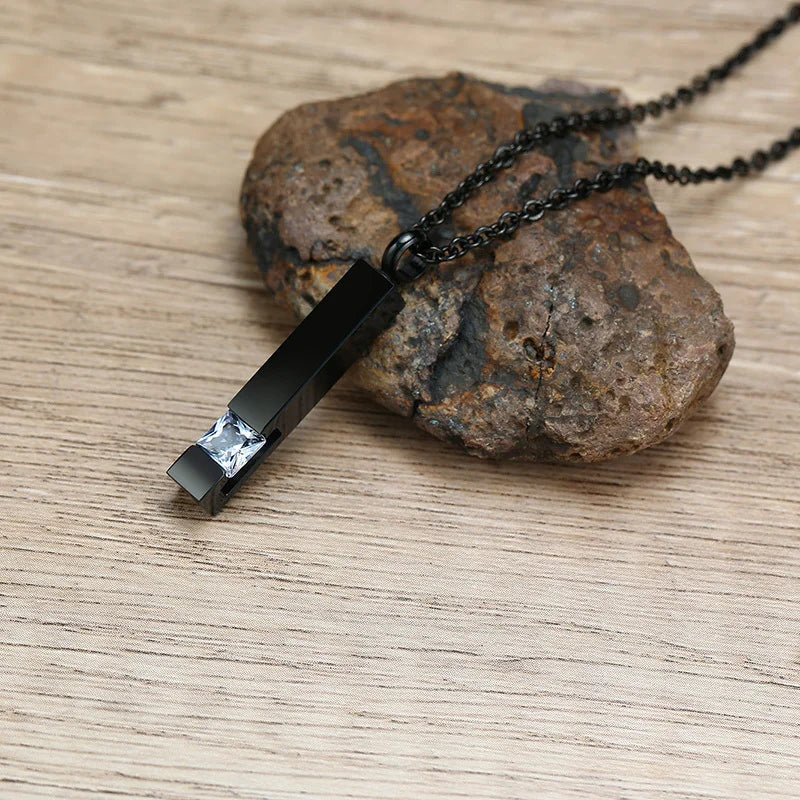 Vnox Urn Necklaces for Ashes Memorial Cremation Jewelry, Stainless Steel Bar Pendant for Women Men,Keepsake Gift with CZ Stone