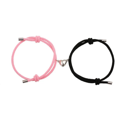 Romantic 2pcs/Set Heart Magnetic Couple Bracelets Men Women Classic Black White Paired Lovers Braclet Adjustable Braslet Knot