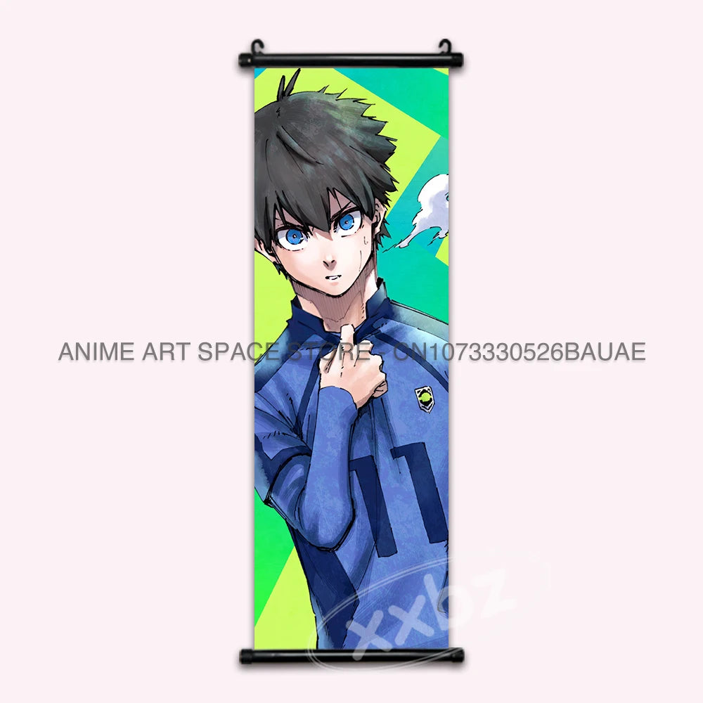 Blue Lock Hanging Painting Anime Poster Reo Mikage Wall Art Canvas Scroll Picture Isagi Yoichi Characters Home Decor Living Room