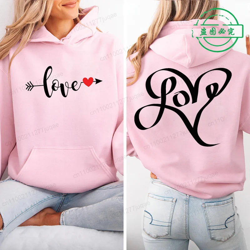 Harajuku Streetwear Hoodie for Women Clothes Oversized Leopard Heart Print Hip Hop Sweatshirt Valentine Heart Hoodies Tops Gifts