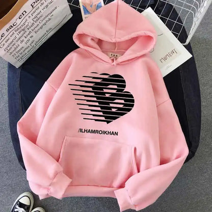 Street Fashion Casual Hoodie for Women's Polyester Knit Fabric Long Sleeve Regular Fit Hooded Pullover with Slight Stretch