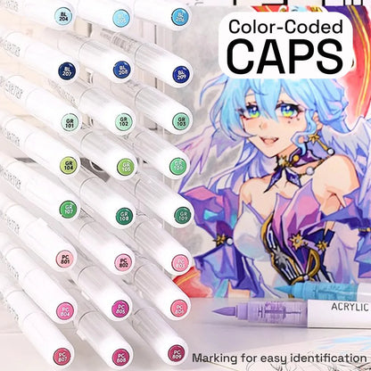 Automatic Ink Control Acrylic Paint Markers, 9 pcs Brush Tip Acrylic Paint Pens set with 7 professional color series