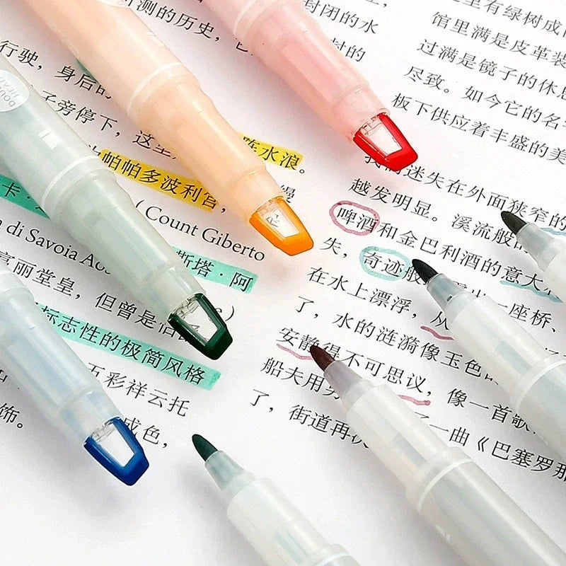 5 Colors/Set Double Unique Window Tip Highlighter Pen Double Head Pastel Color highlighters Marker School Stationery Supplies