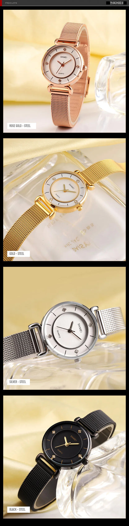 Skmei Original Brand Women Quartz Watches Fashion Leather Strap Analog Display Ladies Casual Waterproof Wristwatch