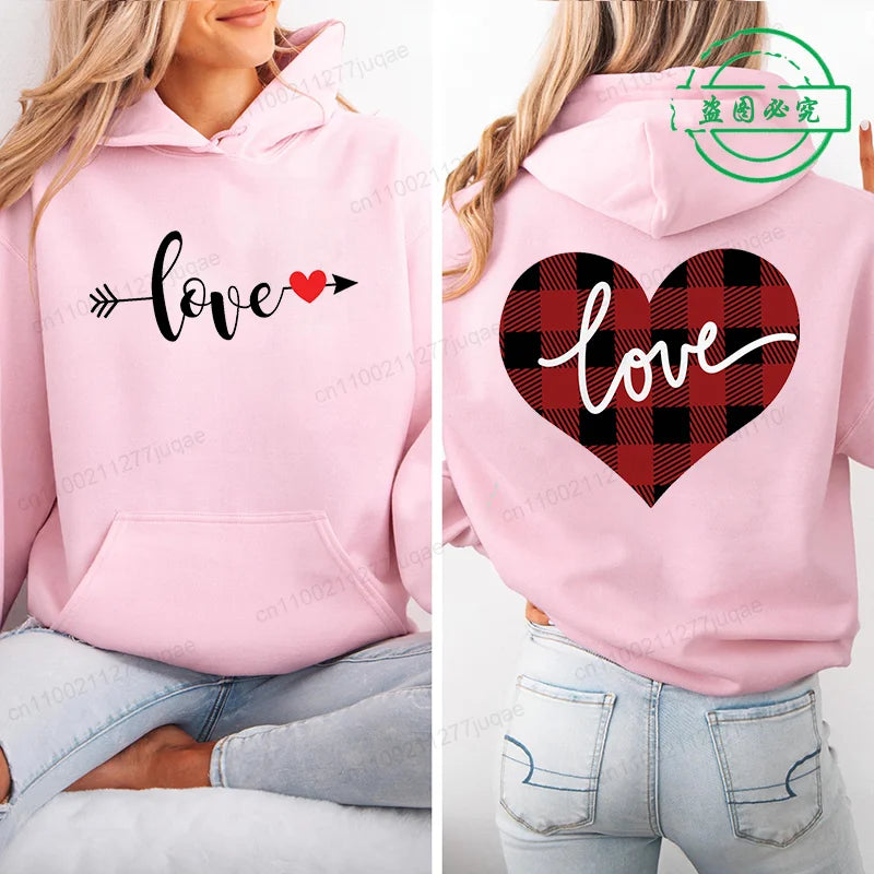 Harajuku Streetwear Hoodie for Women Clothes Oversized Leopard Heart Print Hip Hop Sweatshirt Valentine Heart Hoodies Tops Gifts
