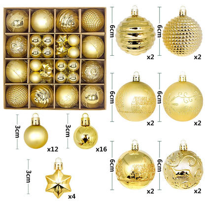 44pcs Christmas Ball Ornaments Painted Irregular 3-6cm Electroplated Plastic Ball Christmas Tree Decoration
