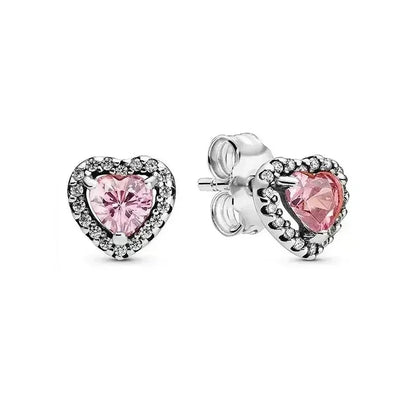 New 925 sterling silver heart-shaped earrings, rings, necklaces, pink red rainbow luxury set, sparkling charm jewelry,  gifts