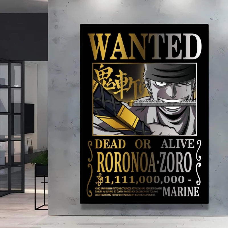 Classic Anime One Piece Luffy Wanted Bounty Posters Prints Cartoon Character Images Not Fading Wall Art Living Room Decorative