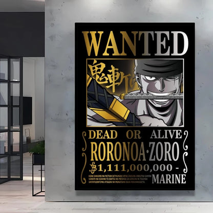 Classic Anime One Piece Luffy Wanted Bounty Posters Prints Cartoon Character Images Not Fading Wall Art Living Room Decorative