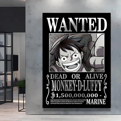Classic Anime One Piece Luffy Wanted Bounty Posters Prints Cartoon Character Images Not Fading Wall Art Living Room Decorative