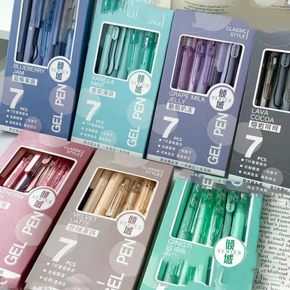 7pcs Boxed Press Students Exam Opening School Gift Gel Pen 0.5mm Black