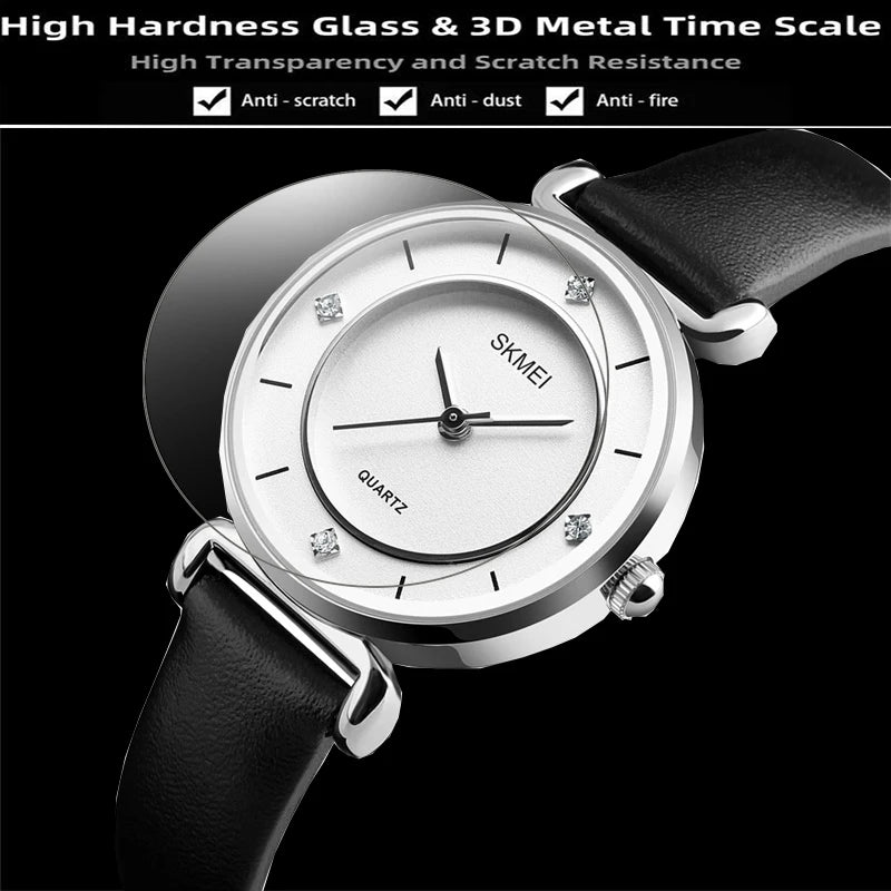 Skmei Original Brand Women Quartz Watches Fashion Leather Strap Analog Display Ladies Casual Waterproof Wristwatch