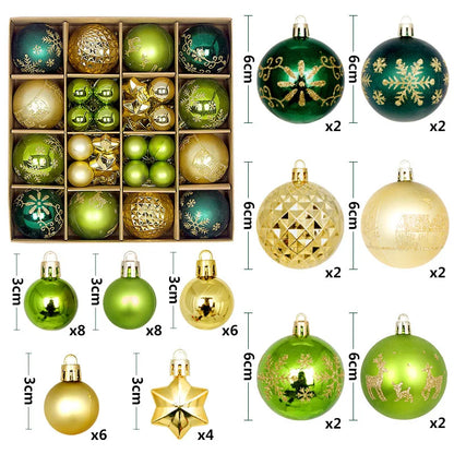 44pcs Christmas Ball Ornaments Painted Irregular 3-6cm Electroplated Plastic Ball Christmas Tree Decoration