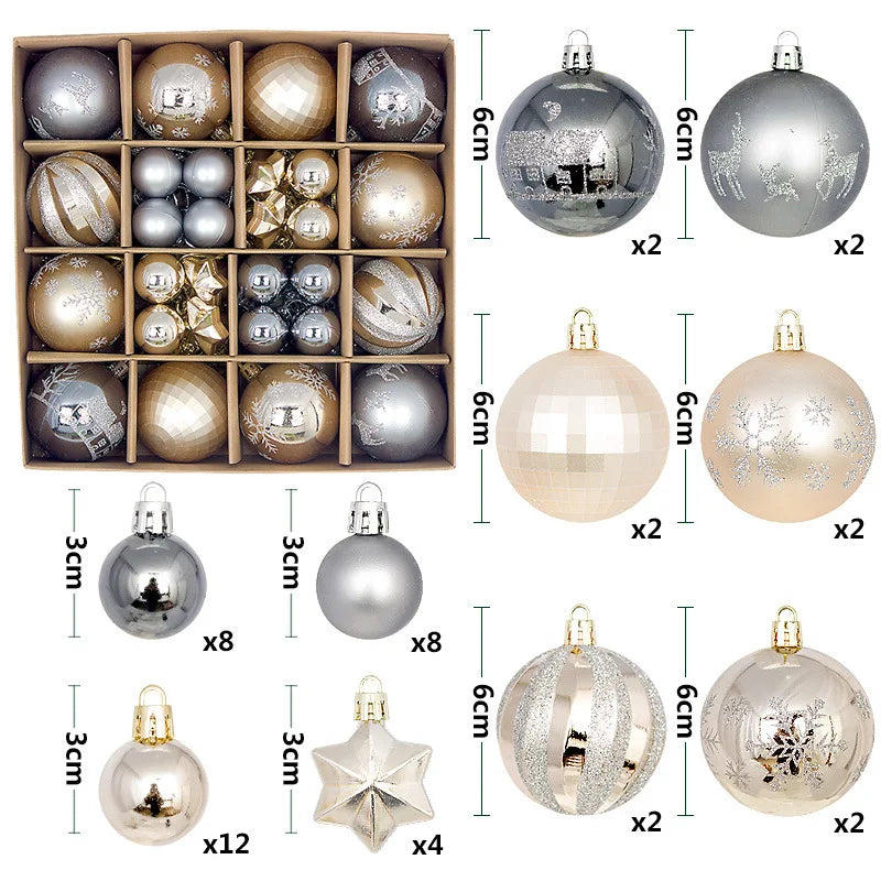 44pcs Christmas Ball Ornaments Painted Irregular 3-6cm Electroplated Plastic Ball Christmas Tree Decoration