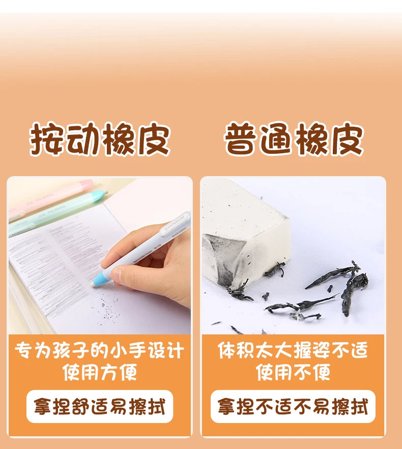 KHINSUN Press Retractable Pencil Eraser Correction Supplies Pen Style Pencil Rubber Writing School Supplies Stationery