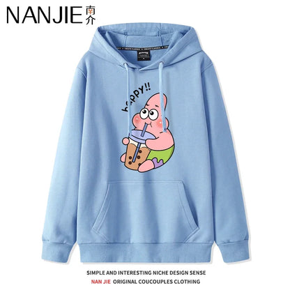 Autumn and Winter Hoodies Women Anime Hoodie Couple Wear The Same Style Cartoon Print SpongeBob Lovers Sweater Loose Hoodie Coat
