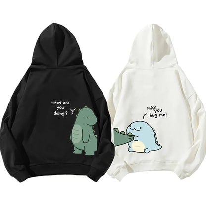 Fashion Cute Men's Rock Ni Shirt Dinosaur Long Printed Hoodie Sweatshirt Hoodie Fashion Casual Harajuku Cartoon Couple Hoodie