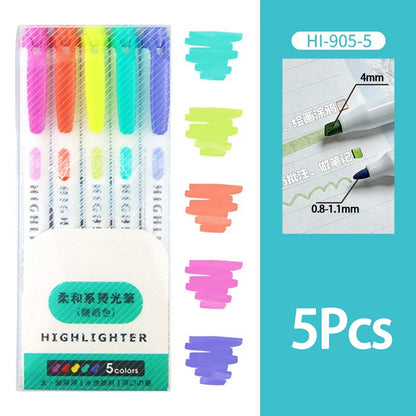 5-15 Colors Double Headed Highlighter Pen Set Fluorescent Drawing Markers Highlighters Pens Art Japanese Cute Pastel Stationery