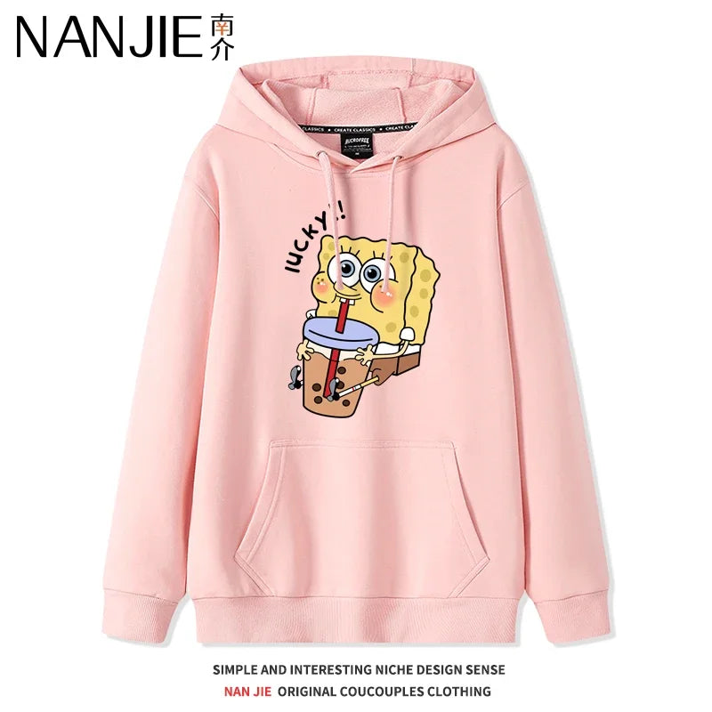 Autumn and Winter Hoodies Women Anime Hoodie Couple Wear The Same Style Cartoon Print SpongeBob Lovers Sweater Loose Hoodie Coat