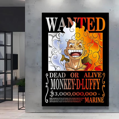 Classic Anime One Piece Luffy Wanted Bounty Posters Prints Cartoon Character Images Not Fading Wall Art Living Room Decorative