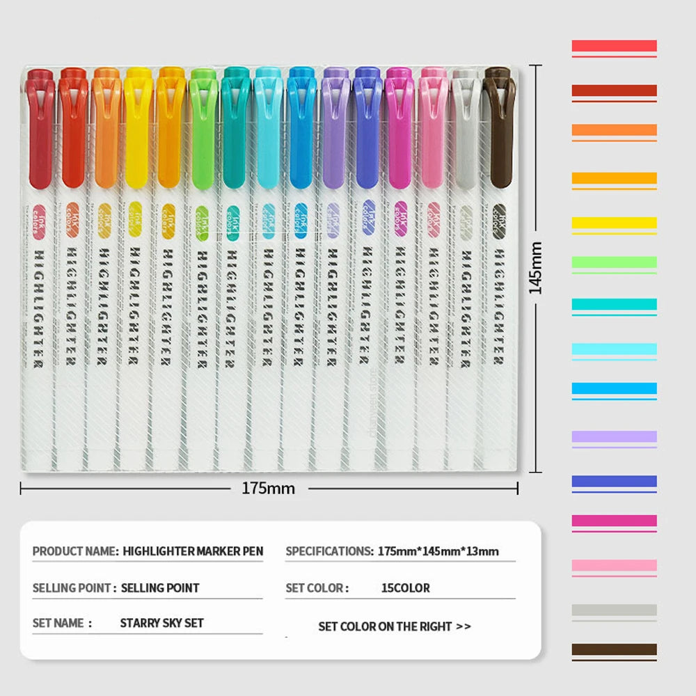 5-15 Colors Double Headed Highlighter Pen Set Fluorescent Drawing Markers Highlighters Pens Art Japanese Cute Pastel Stationery