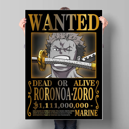 Classic Anime One Piece Luffy Wanted Bounty Posters Prints Cartoon Character Images Not Fading Wall Art Living Room Decorative