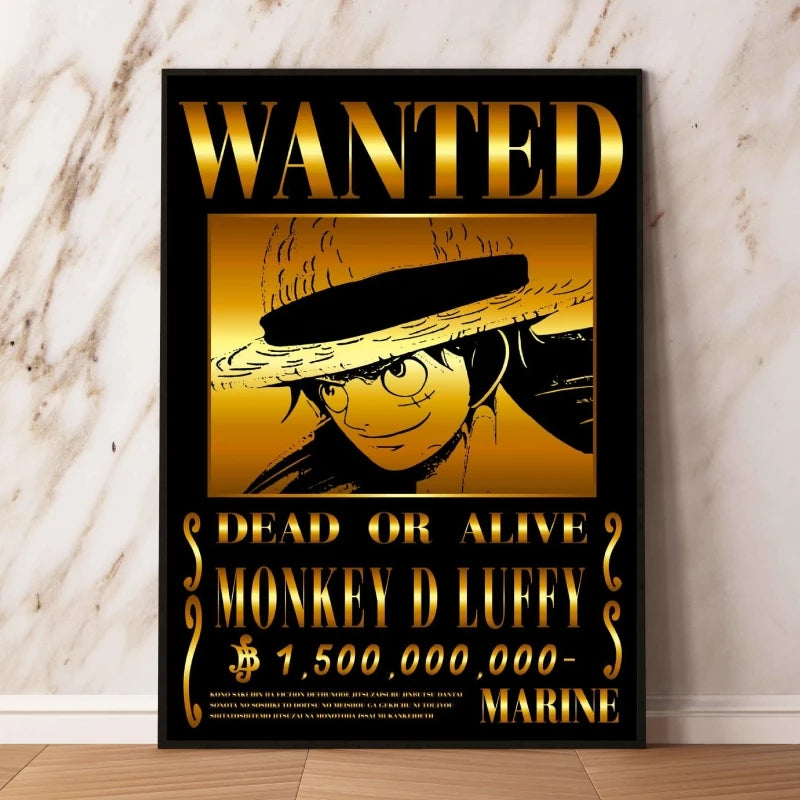 Classic Anime One Piece Luffy Wanted Bounty Posters Prints Cartoon Character Images Not Fading Wall Art Living Room Decorative