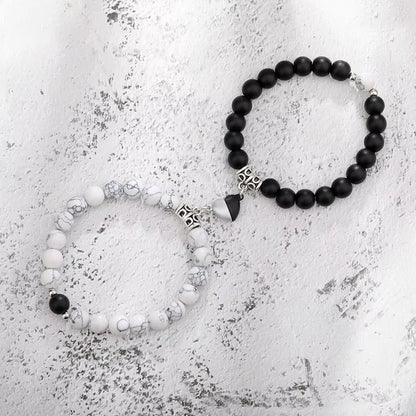 2Pcs/Set Natural Stone Beaded Heart Magnet Attraction Couple Bracelets For Women Men Simple Love Relationship Bracelet Jewelry