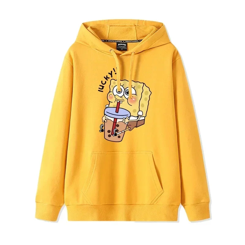 Autumn and Winter Hoodies Women Anime Hoodie Couple Wear The Same Style Cartoon Print SpongeBob Lovers Sweater Loose Hoodie Coat