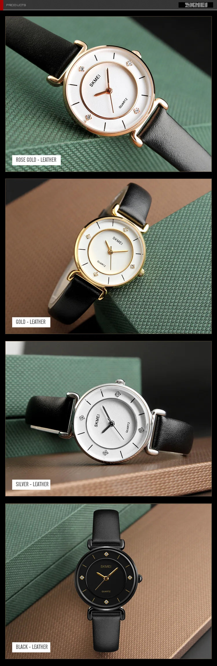 Skmei Original Brand Women Quartz Watches Fashion Leather Strap Analog Display Ladies Casual Waterproof Wristwatch