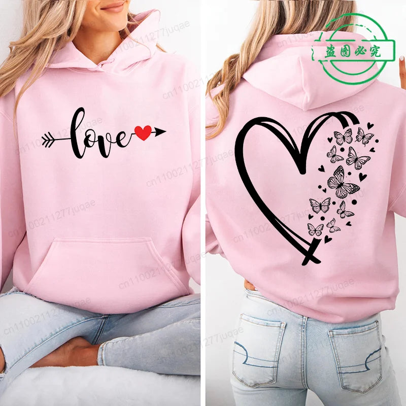 Harajuku Streetwear Hoodie for Women Clothes Oversized Leopard Heart Print Hip Hop Sweatshirt Valentine Heart Hoodies Tops Gifts