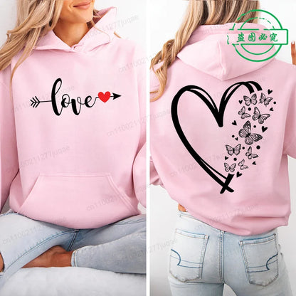 Harajuku Streetwear Hoodie for Women Clothes Oversized Leopard Heart Print Hip Hop Sweatshirt Valentine Heart Hoodies Tops Gifts