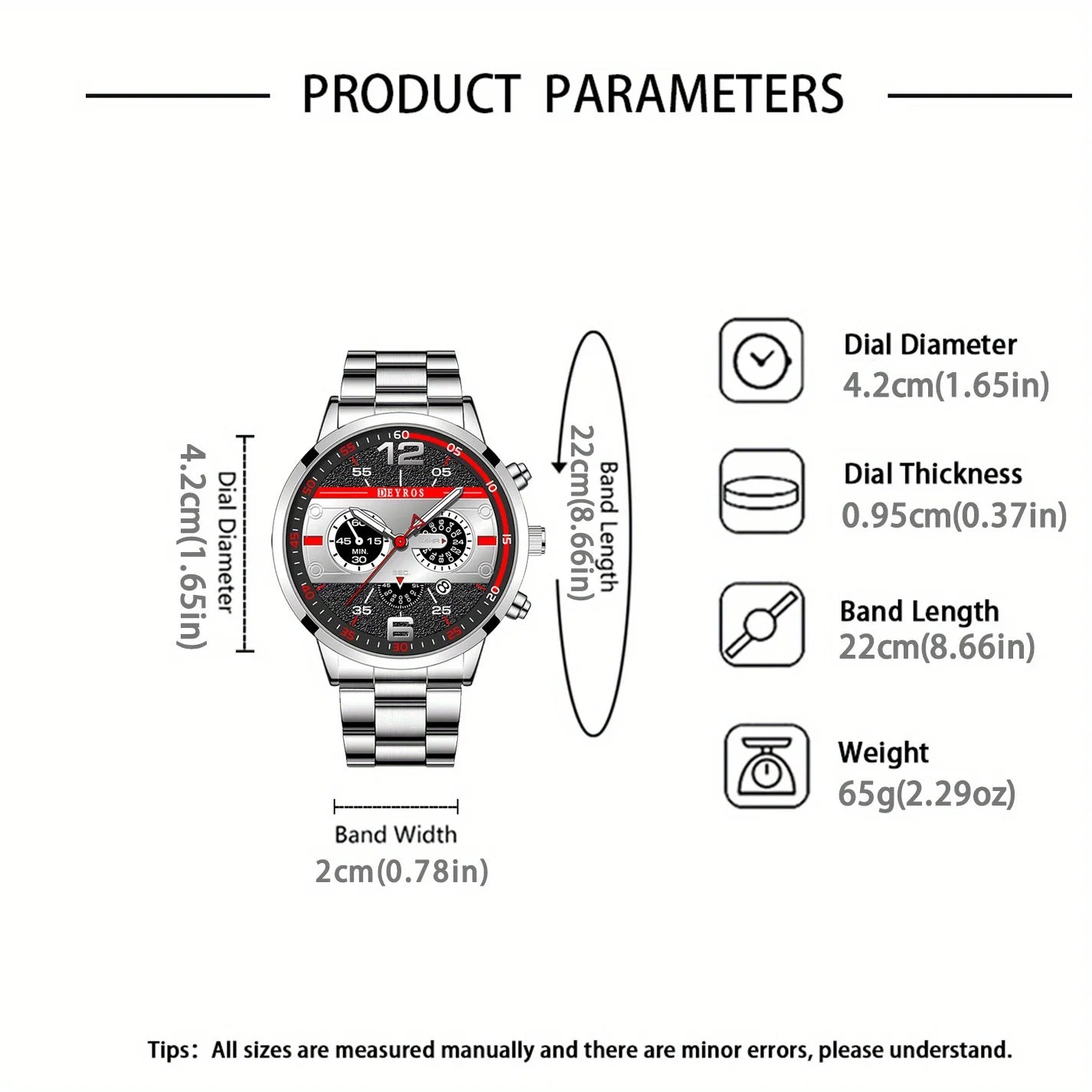 5Pcs/Set Casual Fashion Quartz Watch Set for Men, Silver Stainless Steel Round Dial with Date Quartz Watch Set for Men
