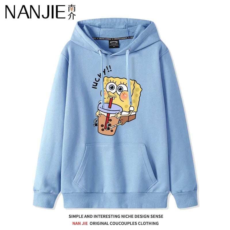Autumn and Winter Hoodies Women Anime Hoodie Couple Wear The Same Style Cartoon Print SpongeBob Lovers Sweater Loose Hoodie Coat
