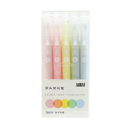 5 Colors/Set Double Unique Window Tip Highlighter Pen Double Head Pastel Color highlighters Marker School Stationery Supplies