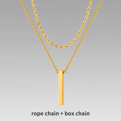 Vnox 3D Vertical Bar Necklaces for Men, Layering Stainless Steel Geometric Pendant, Layered Wheat Rope Cuban Chain, Boy Collar