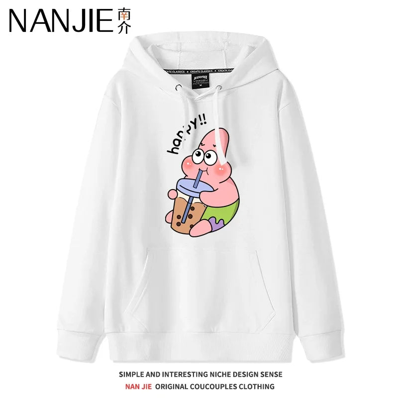 Autumn and Winter Hoodies Women Anime Hoodie Couple Wear The Same Style Cartoon Print SpongeBob Lovers Sweater Loose Hoodie Coat