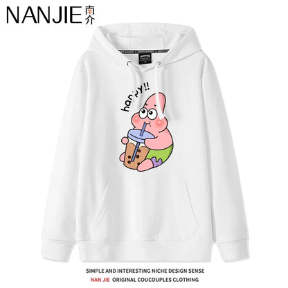 Autumn and Winter Hoodies Women Anime Hoodie Couple Wear The Same Style Cartoon Print SpongeBob Lovers Sweater Loose Hoodie Coat