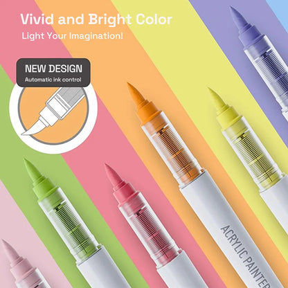 Automatic Ink Control Acrylic Paint Markers, 9 pcs Brush Tip Acrylic Paint Pens set with 7 professional color series