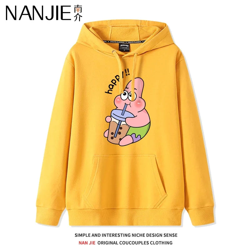 Autumn and Winter Hoodies Women Anime Hoodie Couple Wear The Same Style Cartoon Print SpongeBob Lovers Sweater Loose Hoodie Coat