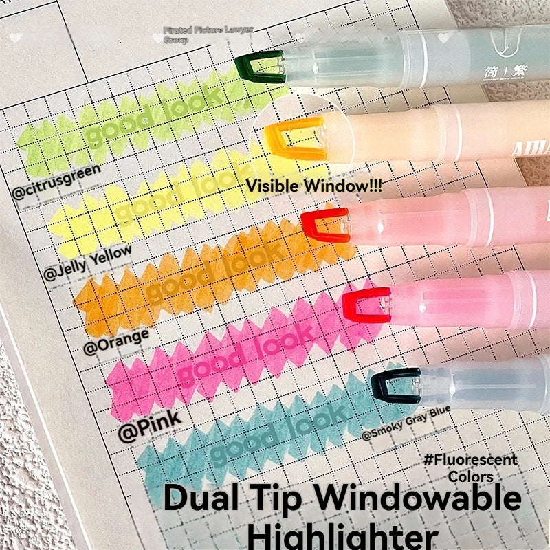 5 Colors/Set Double Unique Window Tip Highlighter Pen Double Head Pastel Color highlighters Marker School Stationery Supplies