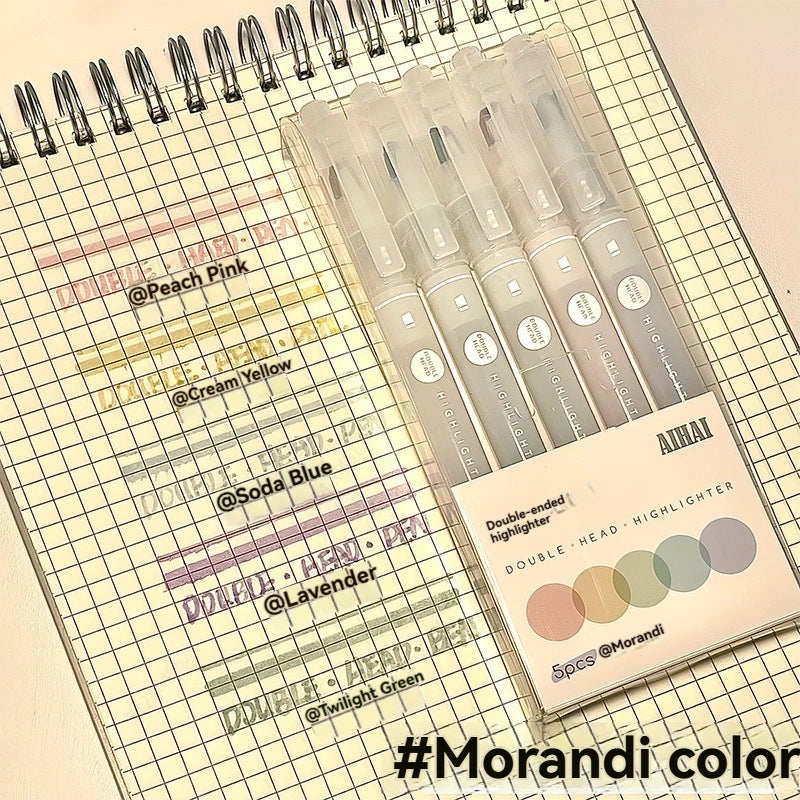 5 Colors/Set Double Unique Window Tip Highlighter Pen Double Head Pastel Color highlighters Marker School Stationery Supplies