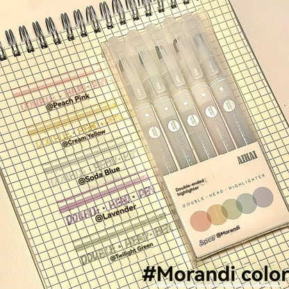 5 Colors/Set Double Unique Window Tip Highlighter Pen Double Head Pastel Color highlighters Marker School Stationery Supplies