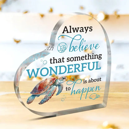 Acrylic Inspirational Quote Heart-Shaped Sign with Sea Turtle Design - Classic Tabletop Decor for Home & Office